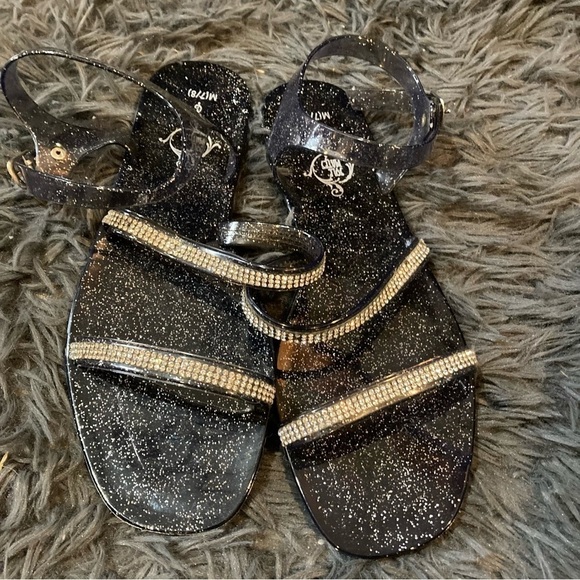 Ladies Sole Mates Black Glitter Rhinestone Sandal - Picture 1 of 4